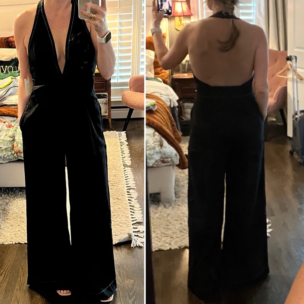Anthropologie Black Halter Wide-Leg Jumpsuit - Picture 3 of 16